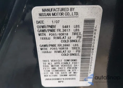 2007 Infiniti Fx35 z USA, uszkodzony, nr VIN JNRAS08W07X209585